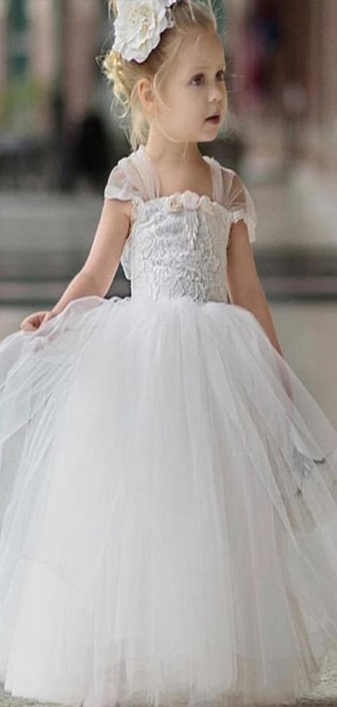 Cute Cap Shoulder Square Sleeveless Lace Cheap Flower Girl Dresses, Princess Dresses CPF71