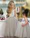 Cute Ball Gown Grey Straps Square Sleeveless Cheap Flower Girl Dresses, Princess Dresses CPF75