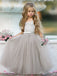 Cute Ball Gown Grey Straps Square Sleeveless Cheap Flower Girl Dresses, Princess Dresses CPF75