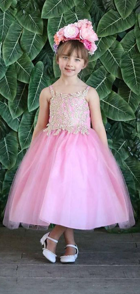 Elegant Spaghetti Straps Sleeveless Applique Beads Cheap Flower Girl Dresses, Princess Dresses CPF77