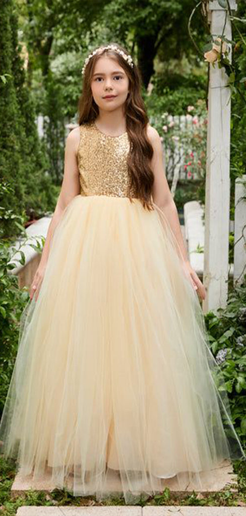 Elegant Round The Neck Sleeveless Sequin Cheap Flower Girl Dresses, Princess Dresses CPF80