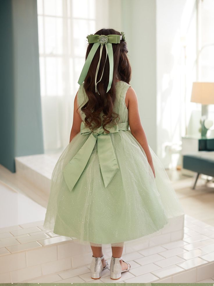 Elegant Green Straps V Neck Sleeveless Sequin Cheap Flower Girl Dresses, Princess Dresses CPF83