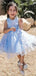 Lovely Blue Straps Round The Neck Sleeveless Applique Cheap Flower Girl Dresses, Princess Dresses CPF85