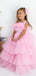 Cute Pink Straps Round The Neck Sleeveless Ruffle Cheap Flower Girl Dresses, Princess Dresses CPF86