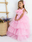 Cute Pink Straps Round The Neck Sleeveless Ruffle Cheap Flower Girl Dresses, Princess Dresses CPF86