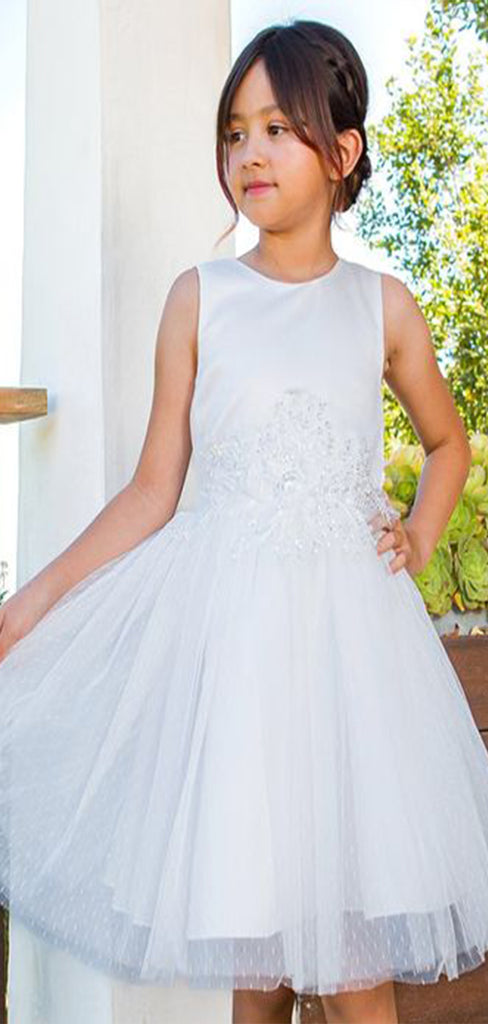 Simple Straps Round The Neck Sleeveless Sequin Cheap Flower Girl Dresses, Princess Dresses CPF87