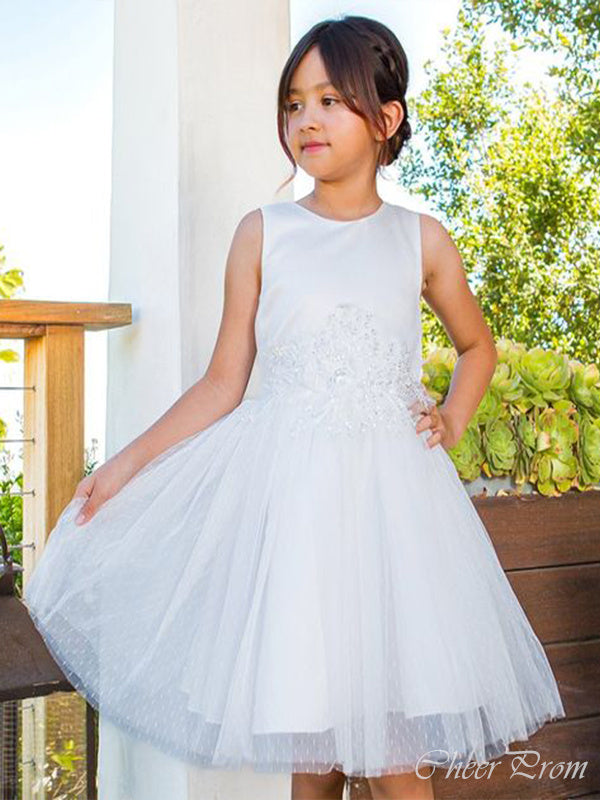 Simple Straps Round The Neck Sleeveless Sequin Cheap Flower Girl Dresses, Princess Dresses CPF87