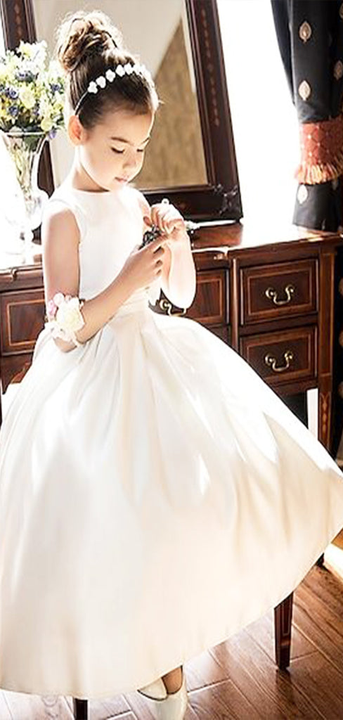 Simple Straps Round The Neck Sleeveless Cheap Flower Girl Dresses, Princess Dresses CPF88