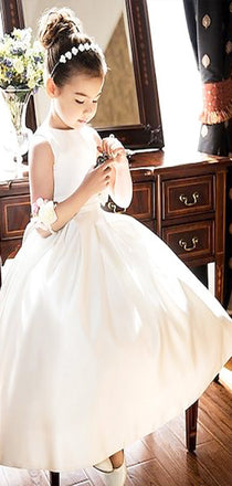 Simple Straps Round The Neck Sleeveless Cheap Flower Girl Dresses, Princess Dresses CPF88