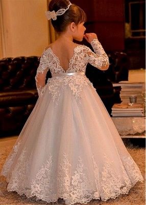 Lovely Ball Gown Full Sleeve Applique Cheap Flower Girl Dresses, Princess Dresses CPF89