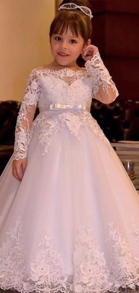 Lovely Ball Gown Full Sleeve Applique Cheap Flower Girl Dresses, Princess Dresses CPF89