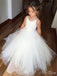 Lovely Round Neck Spaghetti Straps Tulle Long Cheap Flower Girl Dresses with Lace, CPF08