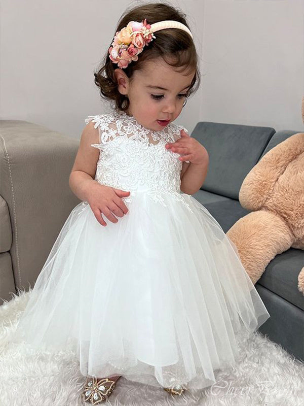 Lovely Ball Gown Round The Neck Sleeveless Applique Cheap Flower Girl Dresses, Princess Dresses CPF91