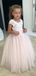 Lovely Round Neck Tulle Long Cheap Flower Girl Dresses with Lace, CPF09