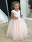 Lovely Round Neck Tulle Long Cheap Flower Girl Dresses with Lace, CPF09