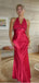 Gorgeous Red Sheath V-neck Open-back Floor-Length Dresses,Evening Gowns, Formal Evening Gowns, FM379