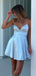 Simple White Spaghetti Straps V Neck Sleeveless Popular Short Homecoming Prom Dress, CPH96