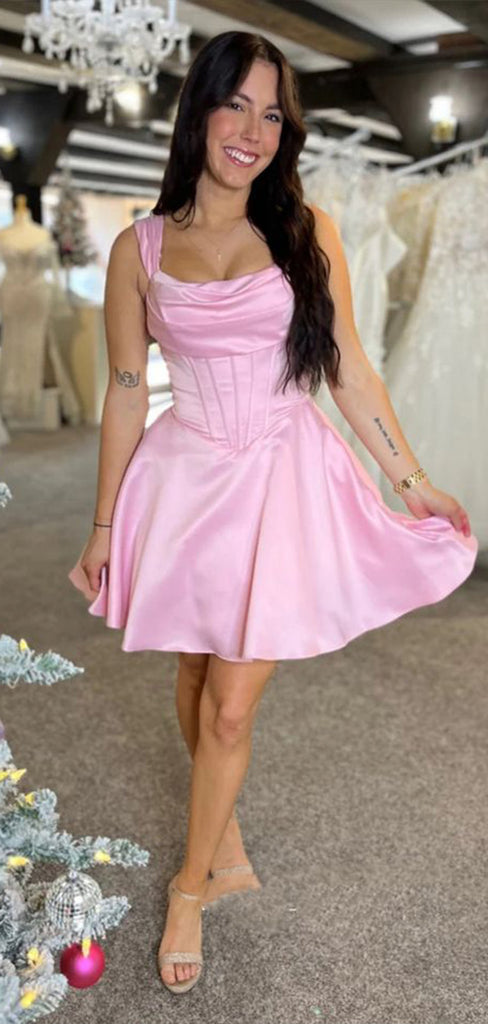 Elegant Pink Straps Sleeveless Popular Short Homecoming Prom Dress, CPH97