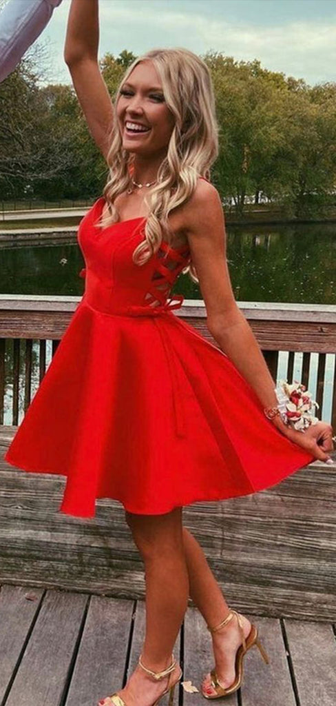 Sexy Red Spaghetti Straps V Neck Sleeveless Popular Short Homecoming Prom Dress, CPH100