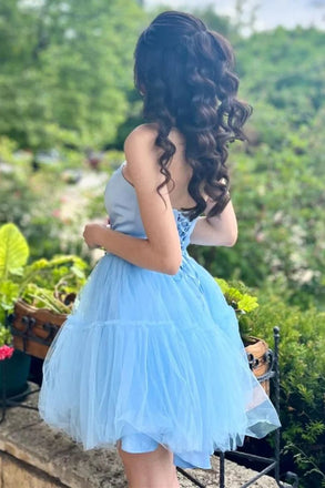 Unique Blue Strapless Sleeveless Lace Up Popular Short Homecoming Prom Dress, CPH101