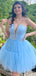 Unique Blue Strapless Sleeveless Lace Up Popular Short Homecoming Prom Dress, CPH101