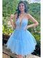 Unique Blue Strapless Sleeveless Lace Up Popular Short Homecoming Prom Dress, CPH101