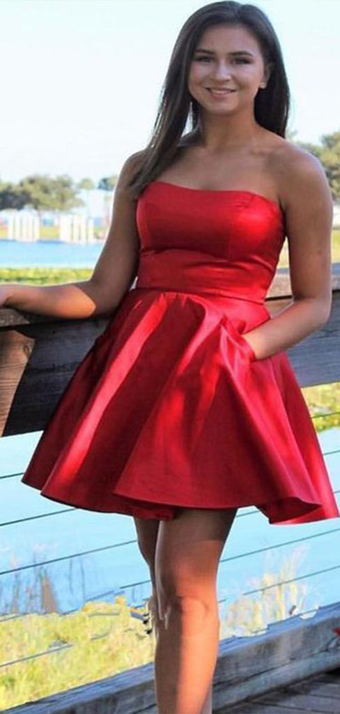 Sexy Red Strapless Sleeveless Popular Short Homecoming Prom Dress, CPH102