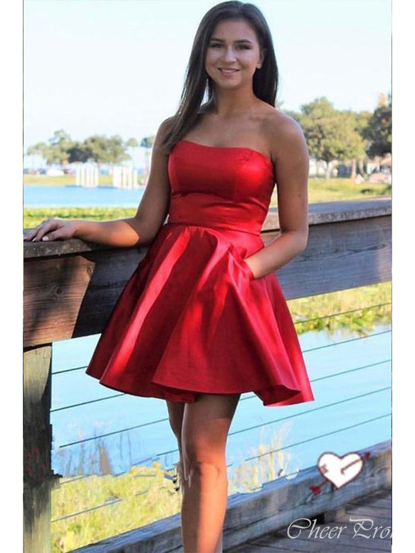 Sexy Red Strapless Sleeveless Popular Short Homecoming Prom Dress, CPH102