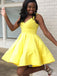 Simple Yellow Spaghetti Straps V Neck Sleeveless Popular Short Homecoming Prom Dress, CPH108