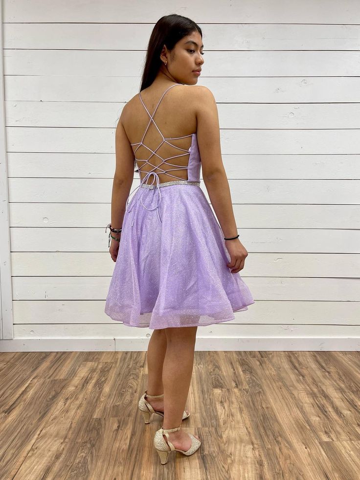 Elegant Purple Spaghetti Straps V Neck Sleeveless Lace Up Popular Short Homecoming Prom Dress, CPH112