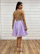 Elegant Purple Spaghetti Straps V Neck Sleeveless Lace Up Popular Short Homecoming Prom Dress, CPH112