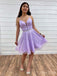 Elegant Purple Spaghetti Straps V Neck Sleeveless Lace Up Popular Short Homecoming Prom Dress, CPH112