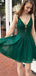 Charming Emerald Spaghetti Straps V Neck Sleeveless Applique Popular Short Homecoming Prom Dress, CPH114