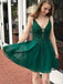 Charming Emerald Spaghetti Straps V Neck Sleeveless Applique Popular Short Homecoming Prom Dress, CPH114