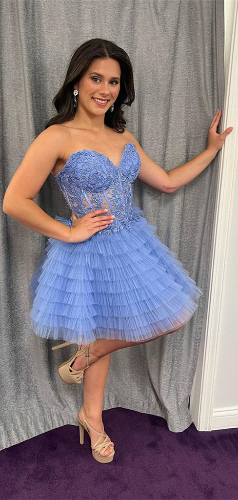 Unique Sweetheart Sleeveless Applique Ruffle Popular Short Homecoming Prom Dress, CPH117