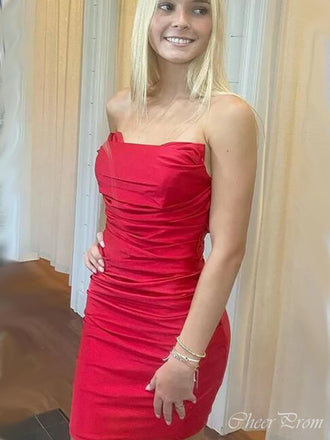 Charming Red Mermaid Strapless Sleeveless Popular Short Homecoming Prom Dress, CPH125