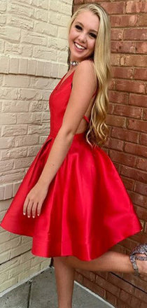 Sexy Red Spaghetti Straps V Neck Sleeveless Popular Short Homecoming Prom Dress, CPH130