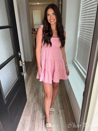 Simple Pink Straps Square Sleeveless Applique Popular Short Homecoming Prom Dress, CPH133