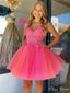 Elegant Spaghetti Straps V Neck Sleeveless Applique Popular Short Homecoming Prom Dress, CPH137