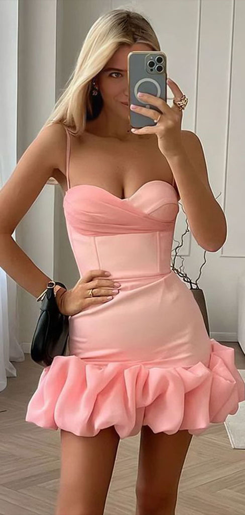 Gorgeous Pink Spaghetti Straps Sweetheart Sleeveless Popular Short Homecoming Prom Dress, CPH139