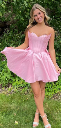 Unique Pink Sweetheart Sleeveless Popular Short Homecoming Prom Dress, CPH140