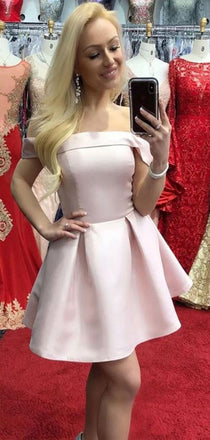 Simple Light Pink Off Shoulder Strapless Sleeveless Popular Short Homecoming Prom Dress, CPH148