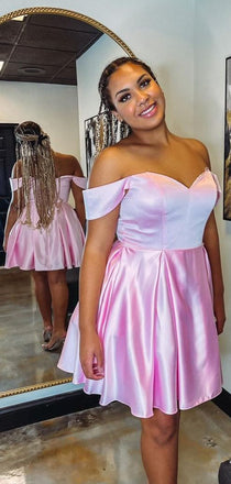 Simple Pink Off Shoulder Sweetheart Sleeveless Popular Short Homecoming Prom Dress, CPH149