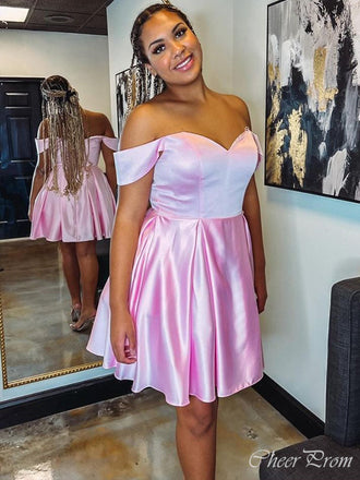 Simple Pink Off Shoulder Sweetheart Sleeveless Popular Short Homecoming Prom Dress, CPH149