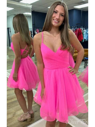 Sexy Spaghetti Straps V Neck Sleeveless Lace Up Popular Short Homecoming Prom Dress, CPH150