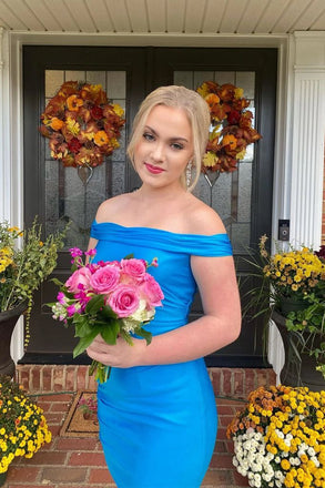 Charming Blue Off Shoulder Strapless Sleeveless Popular Short Homecoming Prom Dress, CPH151