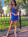 Sexy Blue Spaghetti Straps V Neck Sleeveless Sequin Popular Short Homecoming Prom Dress, CPH152