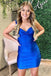 Charming Royal Blue Spaghetti Straps Sweetheart Sleeveless Popular Short Homecoming Prom Dress, CPH157