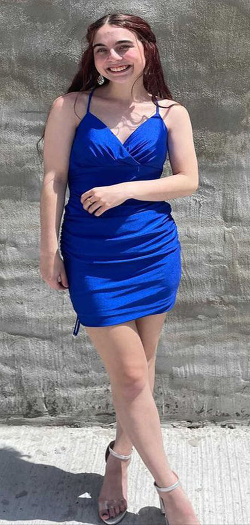 Sexy Royal Blue Spaghetti Straps V Neck Sleeveless Popular Short Homecoming Prom Dress, CPH162