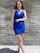 Sexy Royal Blue Spaghetti Straps V Neck Sleeveless Popular Short Homecoming Prom Dress, CPH162